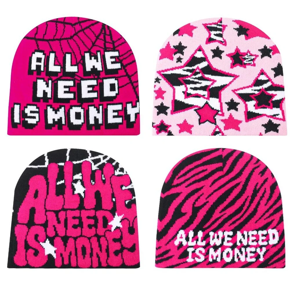 Y2K Spider Web Beanie Set Acrylic Knit Unisex Streetwear Casual Hats